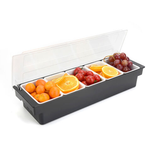3/4/5 Compartment Fruit Caddy Tray Salad Bar Condiment Dispenser Plastic w/ Lid 