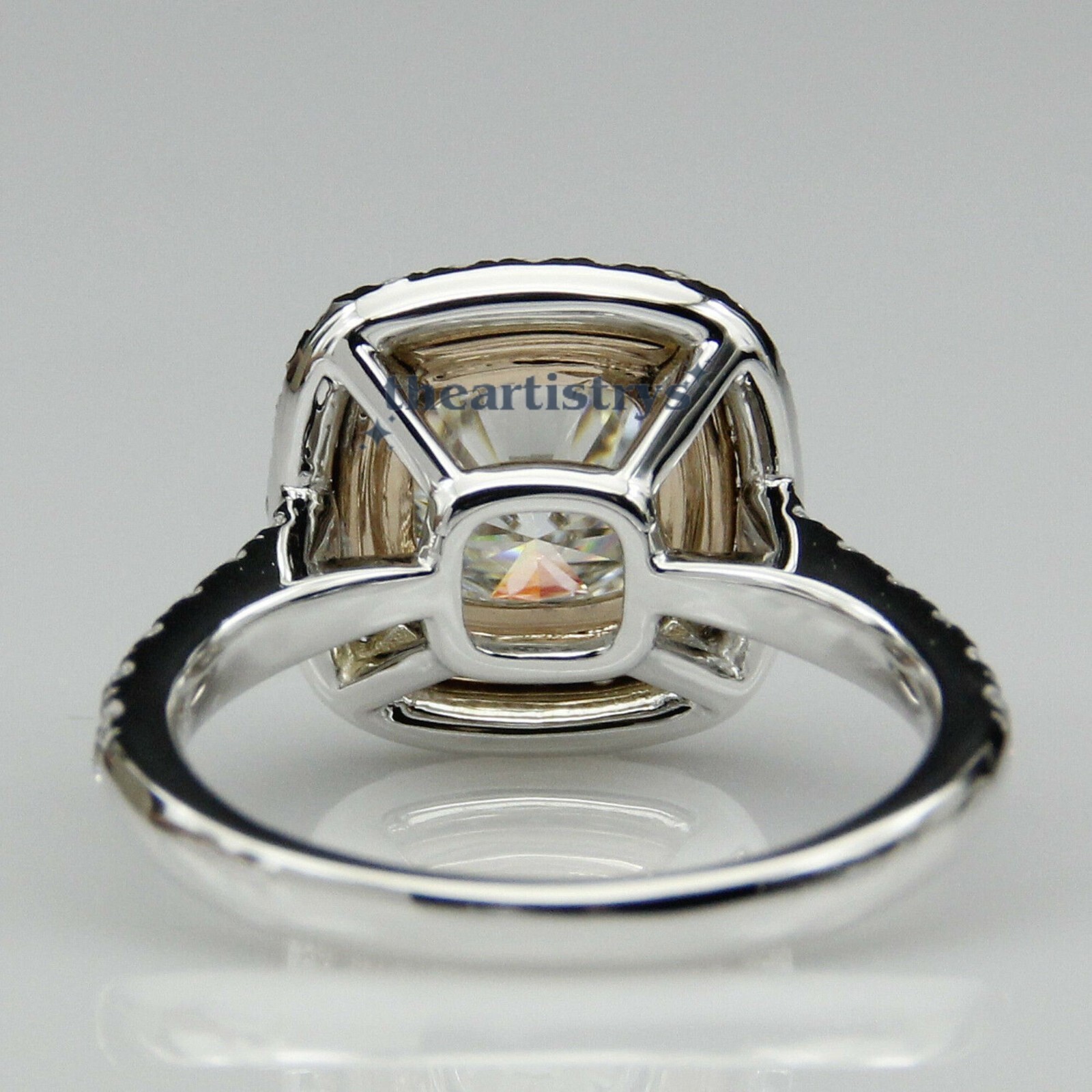 Moissanite Double Halo Engagement Ring 3 CT Cushion Cut Solid 14K White Gold