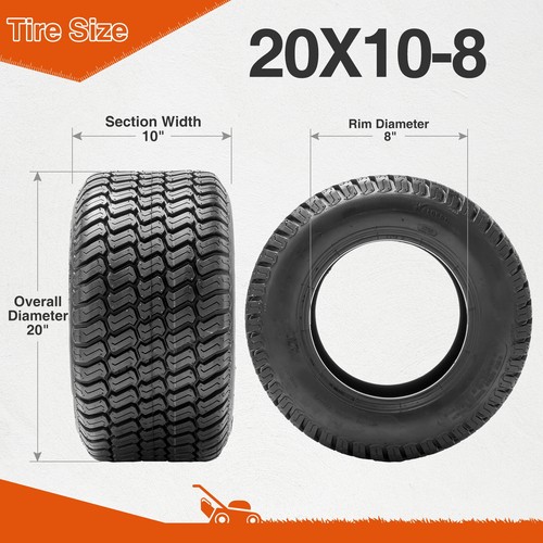 Set 2 20x10.00-8 Lawn Mower Tires 4Ply 20x10x8 Tubeless Garden Turf Tractor Tyre