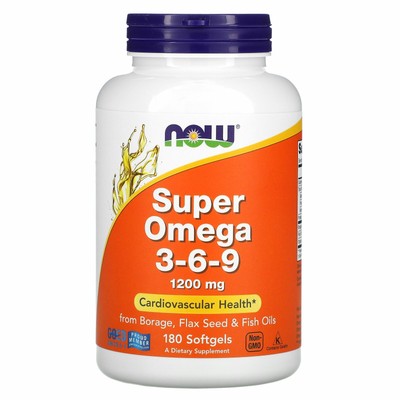 Now Foods Super Omega 3-6-9 1200 мг 180 мягких желатиновых капсул с гарантией качества GMP, кошерная