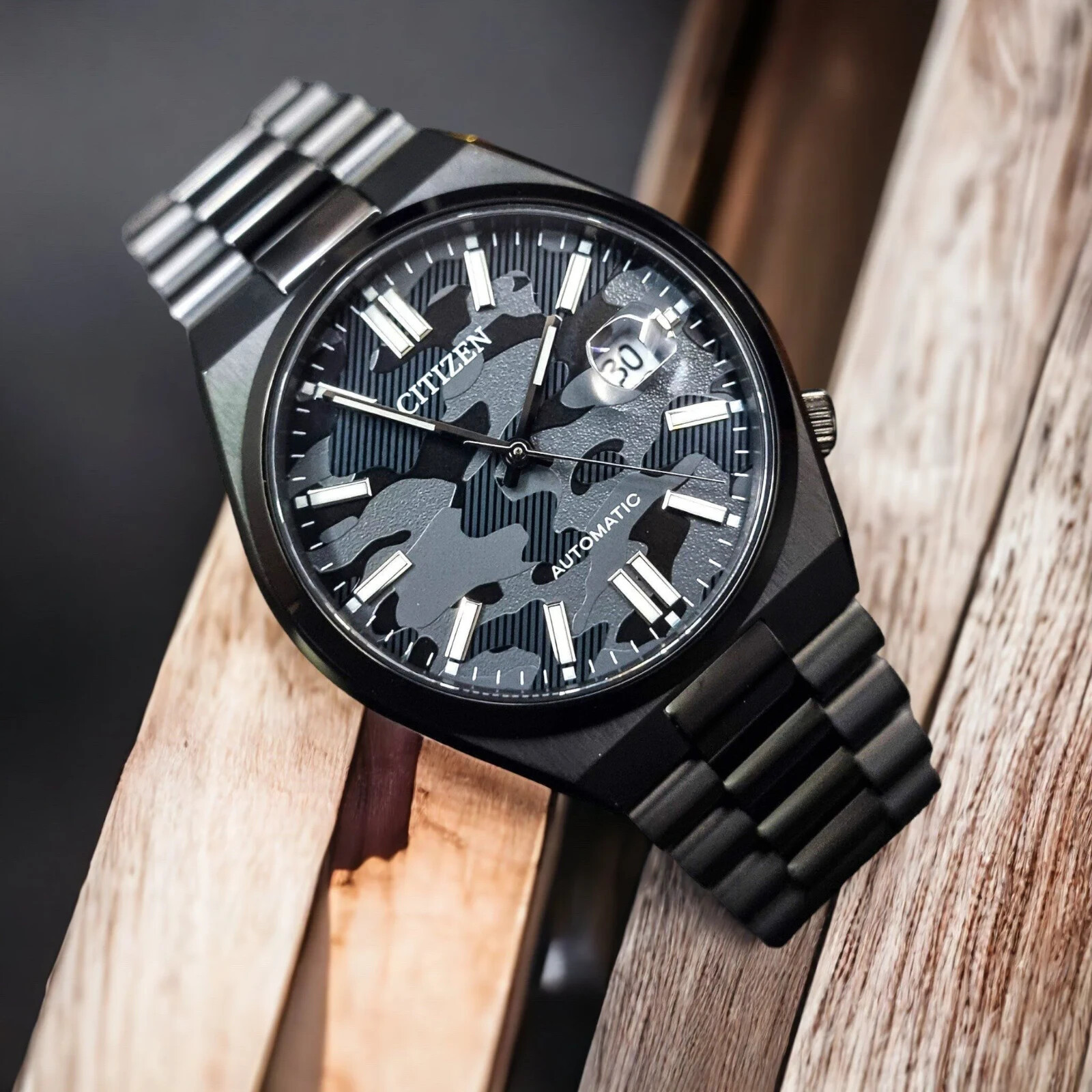 Pre-owned Citizen Watch Automatic Tsuyosa Black Camouflage Dial Sapphire Nj0155-87e