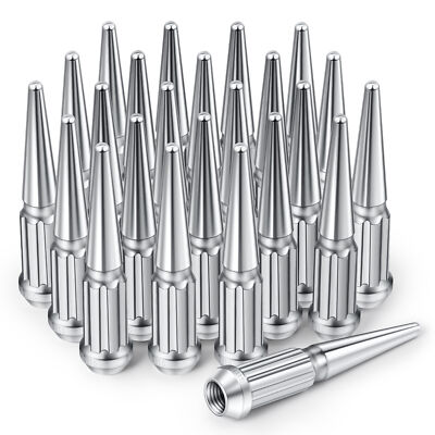 OMT 24pcs Spike Lug Nuts Chrome M14x1.5 4.4''x0.9'' Wheel Lug Nuts for 3/4'' Hex