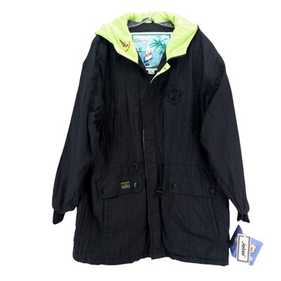 JEKEL Vintage Deadstock Parka Jacket Hooded Black Neon Green Size LARGE
