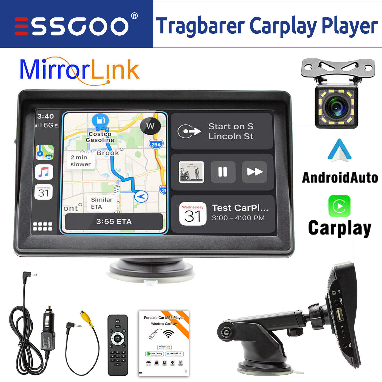 7 Inch Wireless Apple Carplay Android Auto GPS Navigation for All Vehicle + CAM