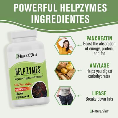 NaturalSlim Helpzymes Superior Digestive Formula - Digestive Enzymes Capsules