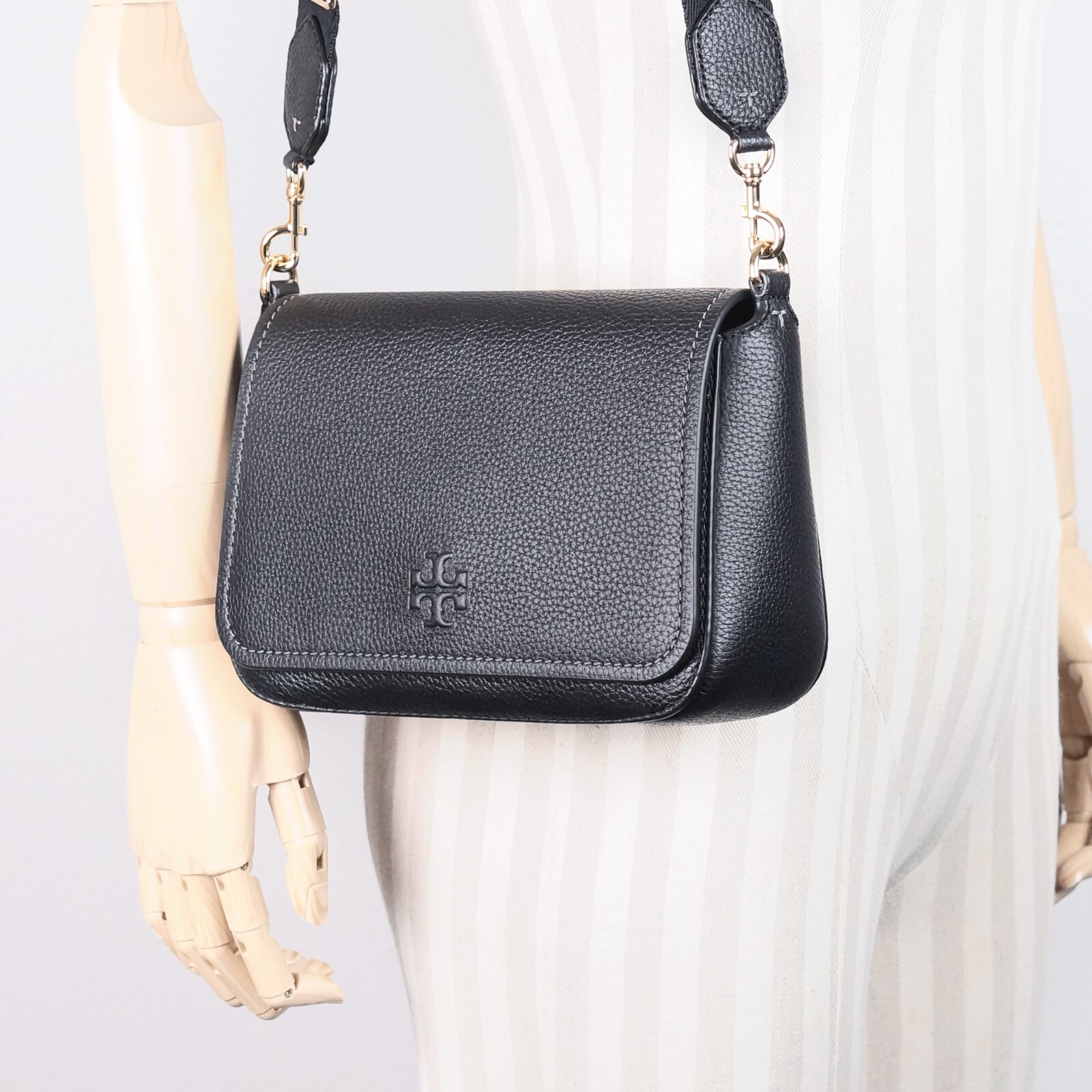 Tory Burch Thea Black Pebbled Leather Flap Crossbody Tory Burch Thea Black Pebbled Leather Flap Crossbody