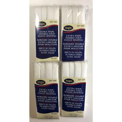 Lot of 4 Wrights Extra Wide Double Fold White Fleece Binding DIY Trim vn