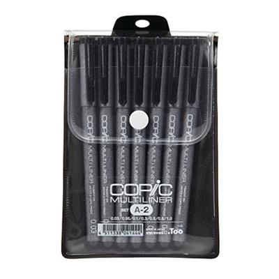 Too Copic Multiliner A-2 Set Black 7 pcs Sketch Pen Marker New from Japan