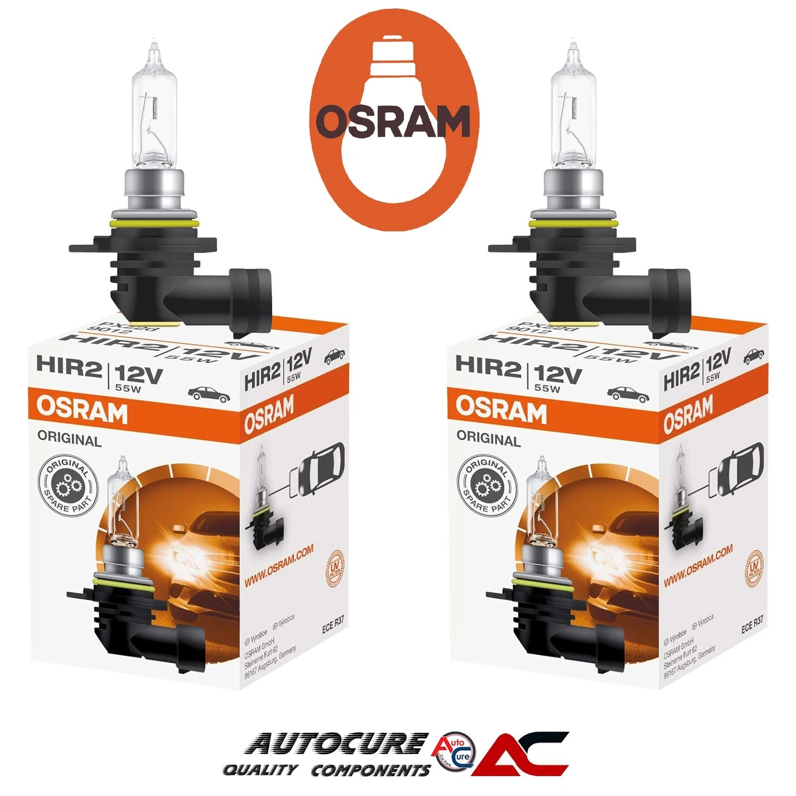 OSRAM 2x ORIGINAL HIR2 9012 STANDARD FITMENT BULB PX22D 12V 55W