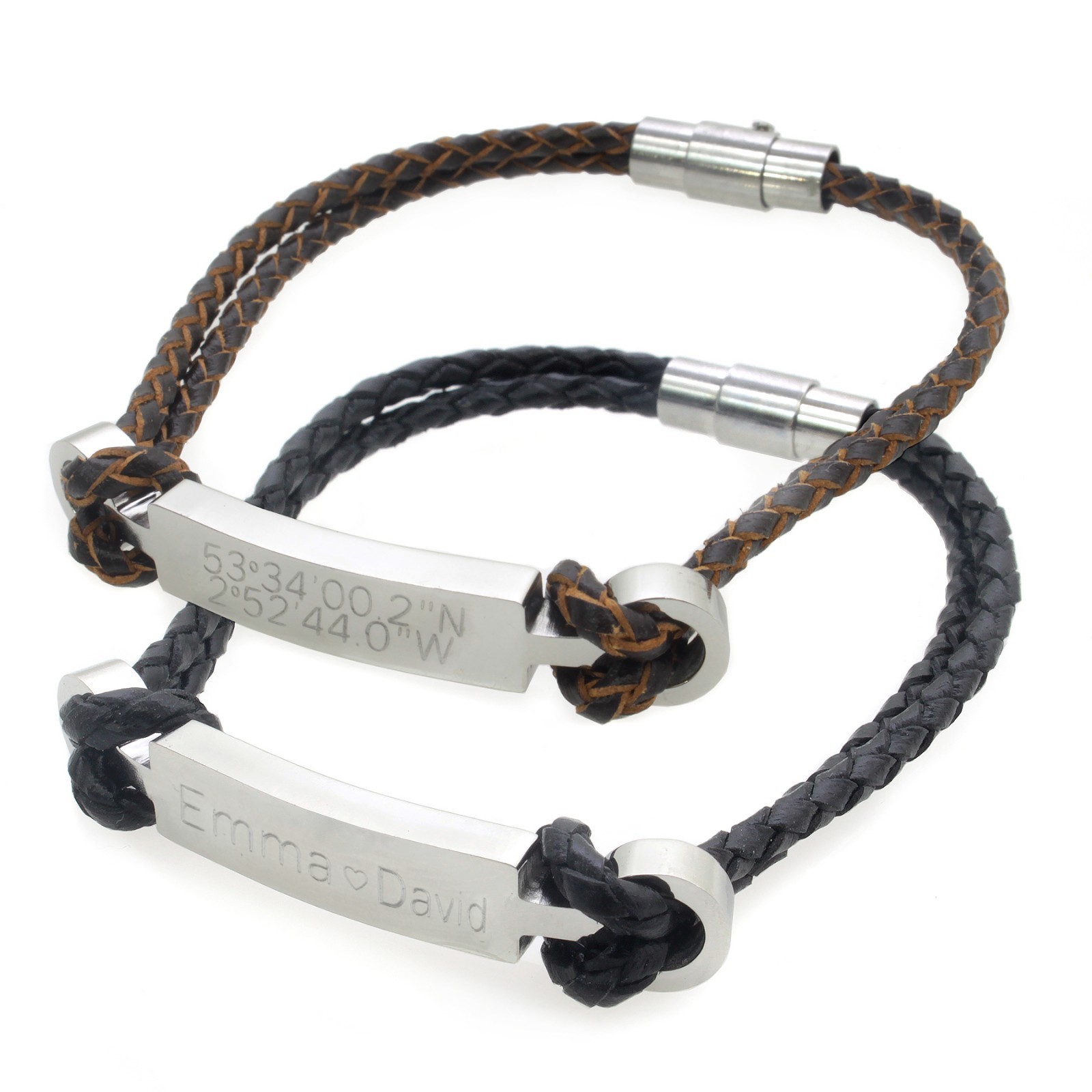 Ladies Personalised Gift Engraved Bar ID Leather Bracelet Identity