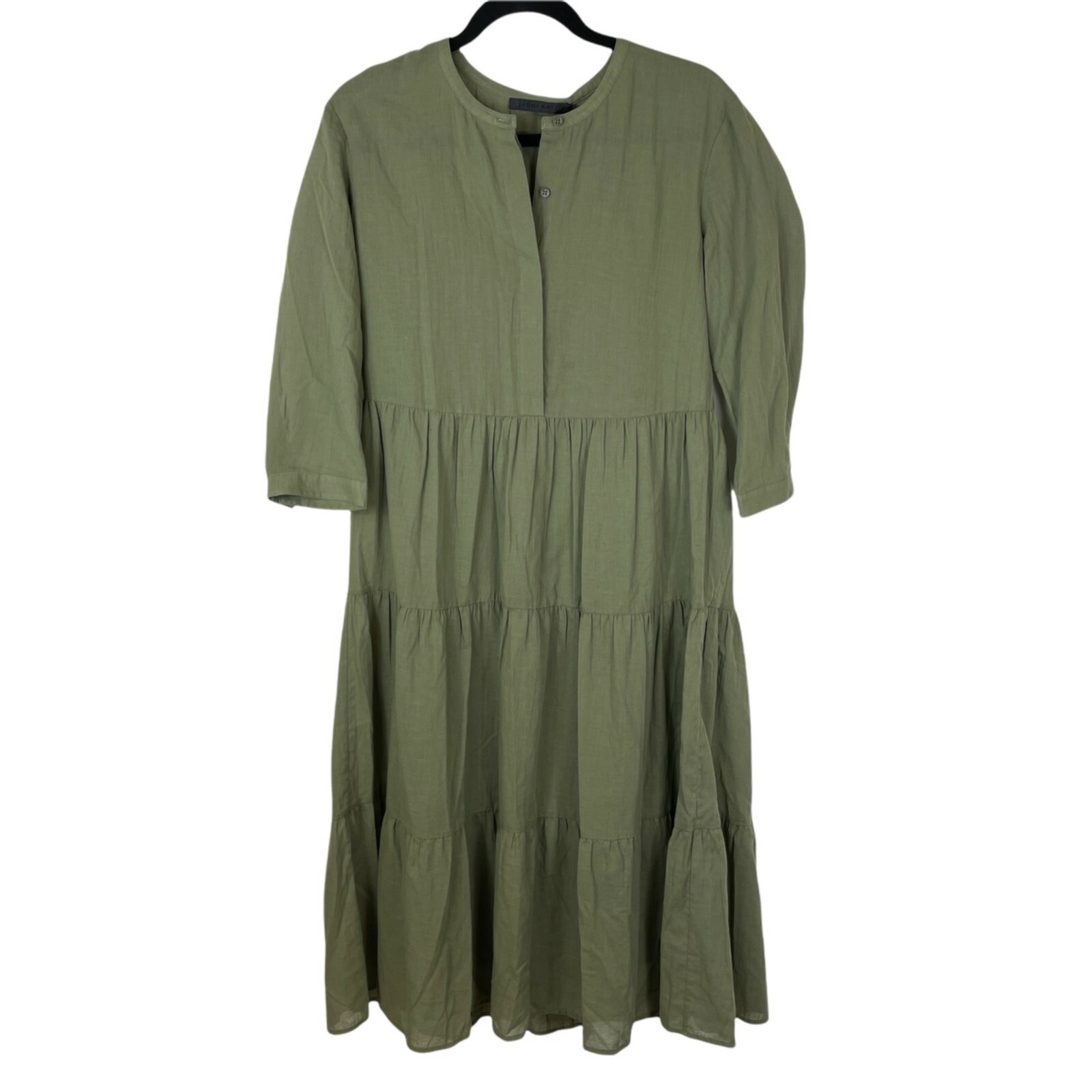 Pre-owned Jenni Kayne James Tiered A-line Dress 3/4 Sleeve Moss Green Xs
