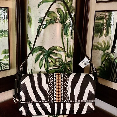 BRIGHTON AFRICA STORIES TARINA BAGUETTE ZEBRA PRINT EMBOSSED HANDBAG $295 NWT