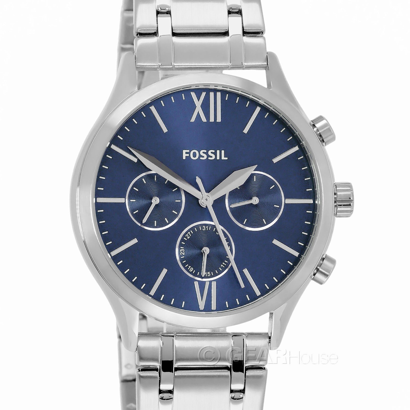 Мужские многофункциональные часы FOSSIL Fenmore, синий циферблат, серебристый ремешок из нержавеющей стали