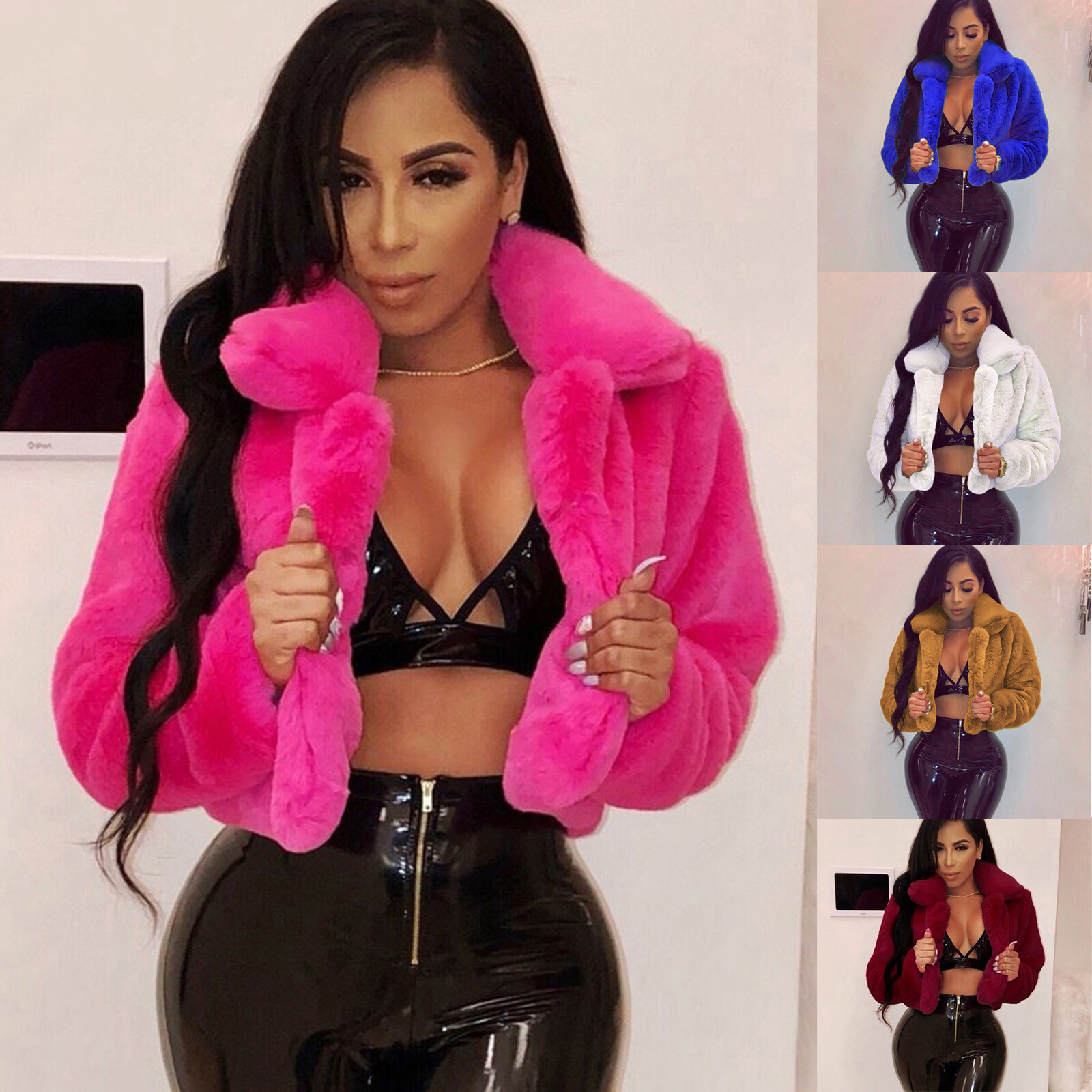 Womens Teddy Bear Fluffy Faux Fur Leopard Jacket Fleece Coat Overcoat Outwear LL