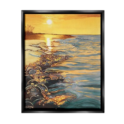 Sunset over Beach Ripples Framed Floater Canvas Wall Art by Christine Reichow