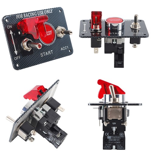 Carbon Ignition Button Switch Panel Engine Start Push LED 12V Toggle Racing Car