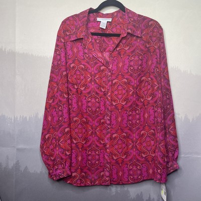 Sag Harbor Woman Button Up Long Sleeve Size 1X Pink Print