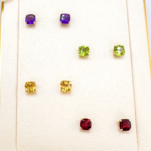 Solid 10k Yellow Gold Genuine Amethyst 6mm Stud Earrings, New - Picture 9 of 10
