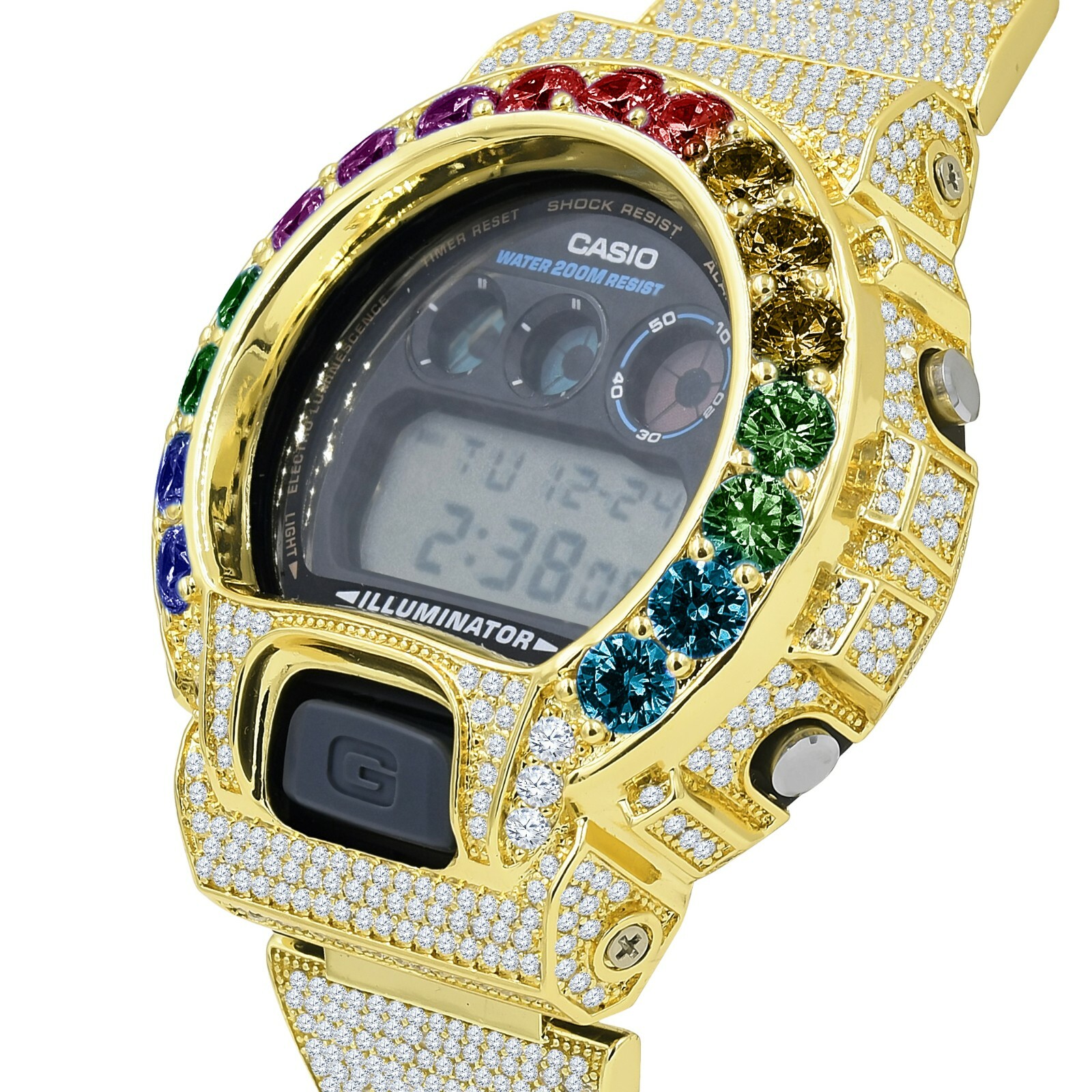 Pre-owned G-shock Authentic Custom  Dw 6900 Casio Rainbow Solitaire Gold Multi Tone Watch