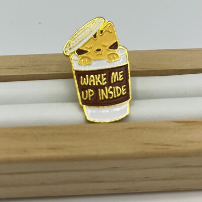    ''Wake Me Up Inside'' Iced Coffee Cup Enamel Pin - A Cat Nap with a Twist!  