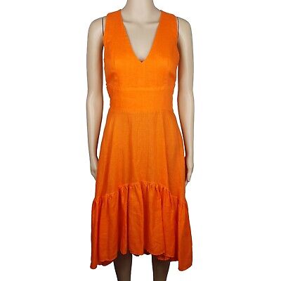 Rosso35 Womens Orange 100% Linen Pinafore Midi Dress Size 40