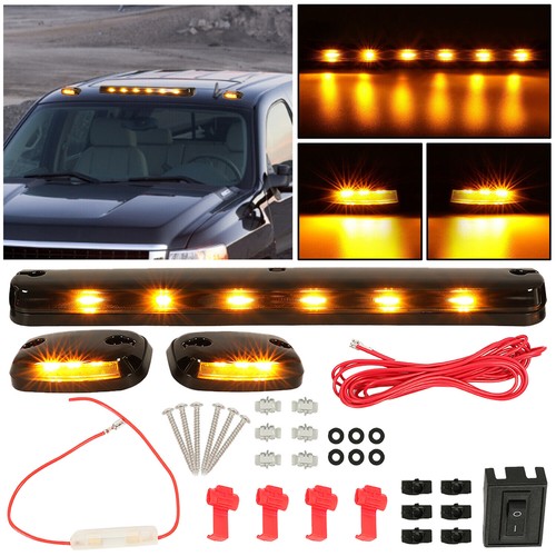 3Pcs Amber LED Cab Roof Marker Top lights For Chevrolet Silverado 1500 2500 3500