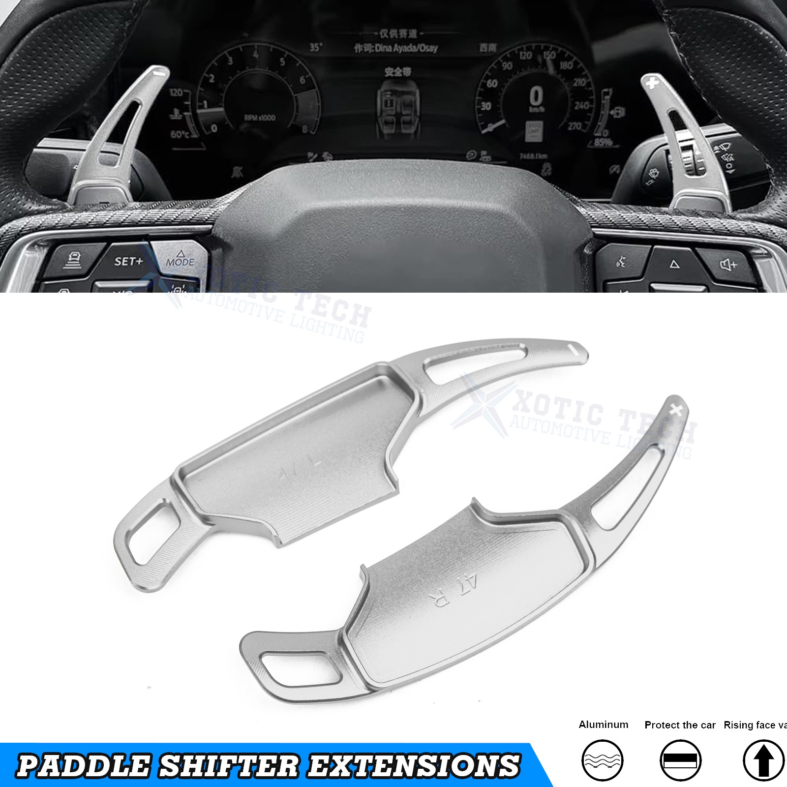 For Ford Mustang 2024-up Silver Add-on Shift Paddle Extension Cover Decor Kit