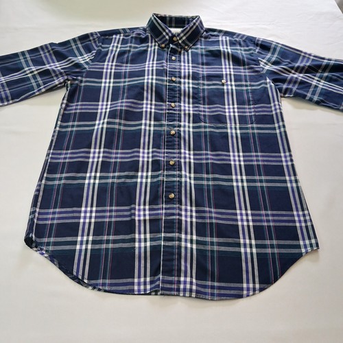 Saddlebrook Button-Down Collar Men's Blue & White Plaid Shirt Short Sleeve Sz M