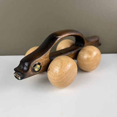 Vintage BMW Two-Tone Wooden Back Massager Roller Car Vehicle Collectible