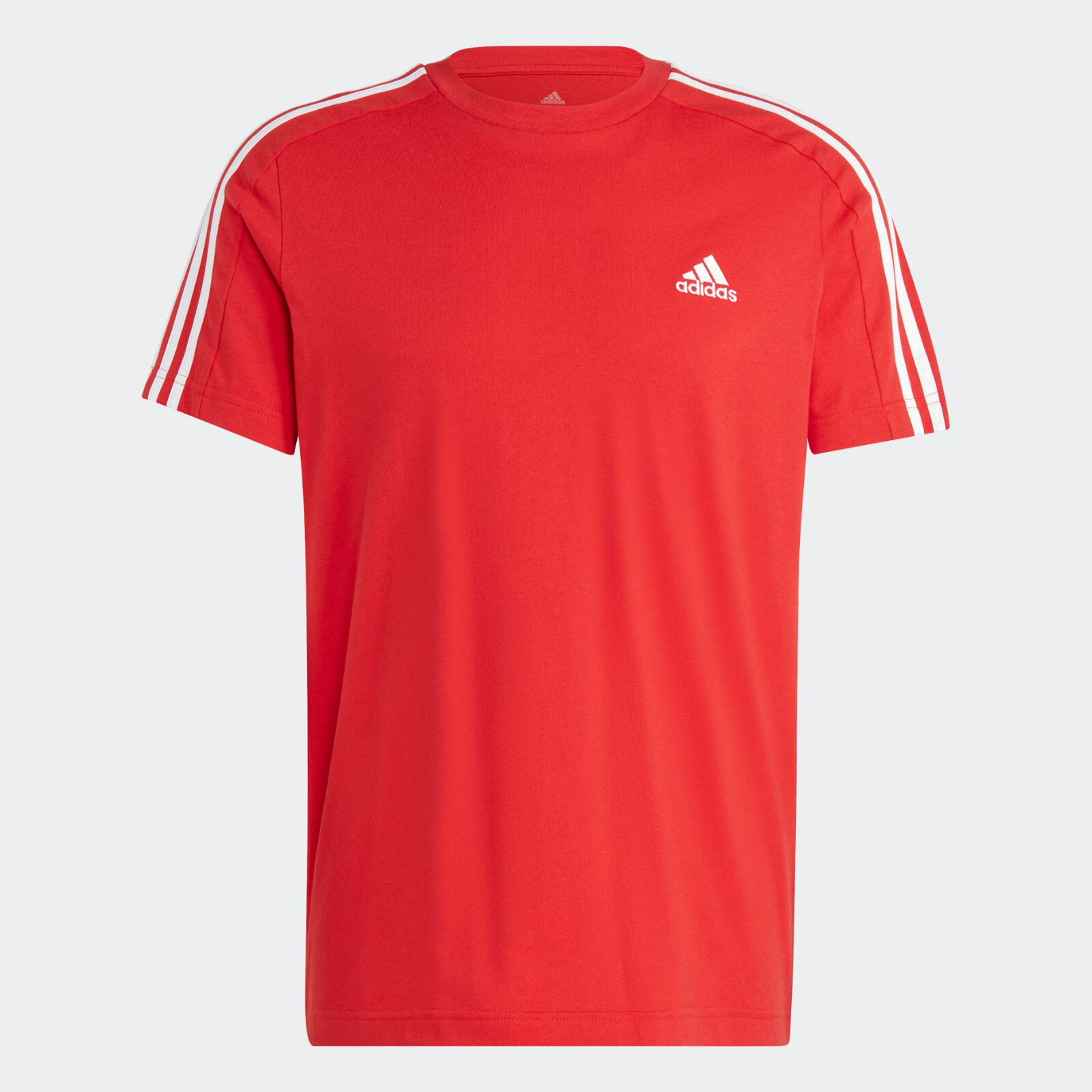 Adidas Men Essentials Single Jersey 3-Stripes Better Scarlet White IC9339