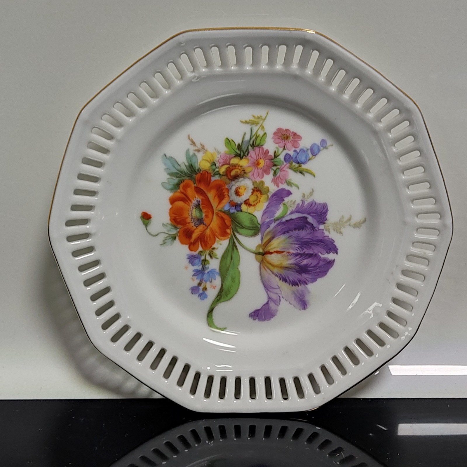 1950's Bavaria KM Porcelain Reticulated Trinket Plate Royal Porzellan Germany