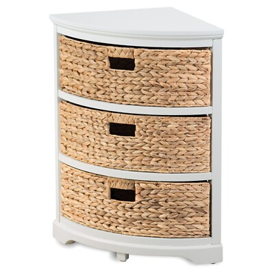 3 Tier X-Side Corner Table Storage Cabinet with 3 Wicker Baskets (Collectible)