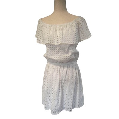 NWT Buddy Love Womens Daisy White Eyelet Dress L Off the Shoulder Sundress