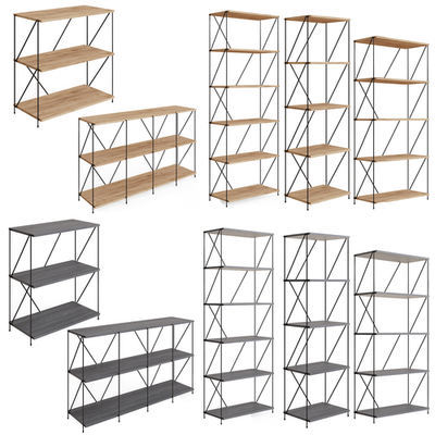 Industrial Bookcase 3 5 Tier Shelving Unit Metal Frame Wood Display Storage