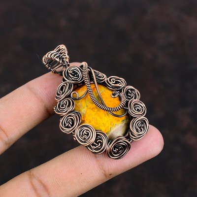 Bumble Bee Jasper Copper Gift For Sister Wire Wrapped Flower Pendant 2.24''