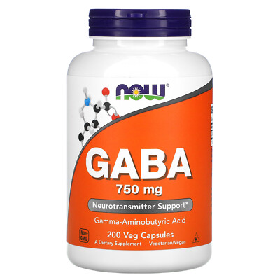 Now Foods GABA 750 мг 200 растительных капсул с гарантией качества GMP, кошерный, веганский,
