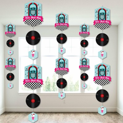50's Sock Hop - 1950s Rock N Roll Party Hanging Vertical Decor - 30 Pieces