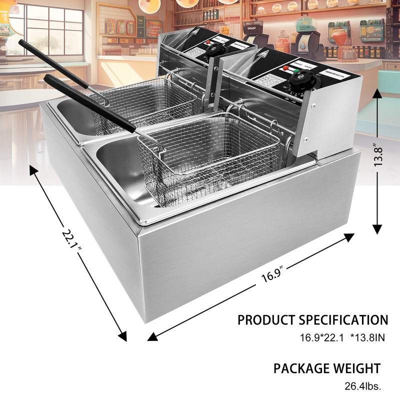 Commercial Electric Deep Fryer Stainless Steel Large Capacity w/Basket 12L 5kw