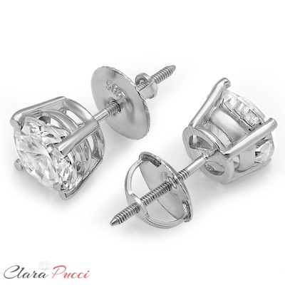 Pre-owned Pucci 2.0ct Round Cut Solitaire Synthetic Moissanite Stud Earrings 14k White Gold In D