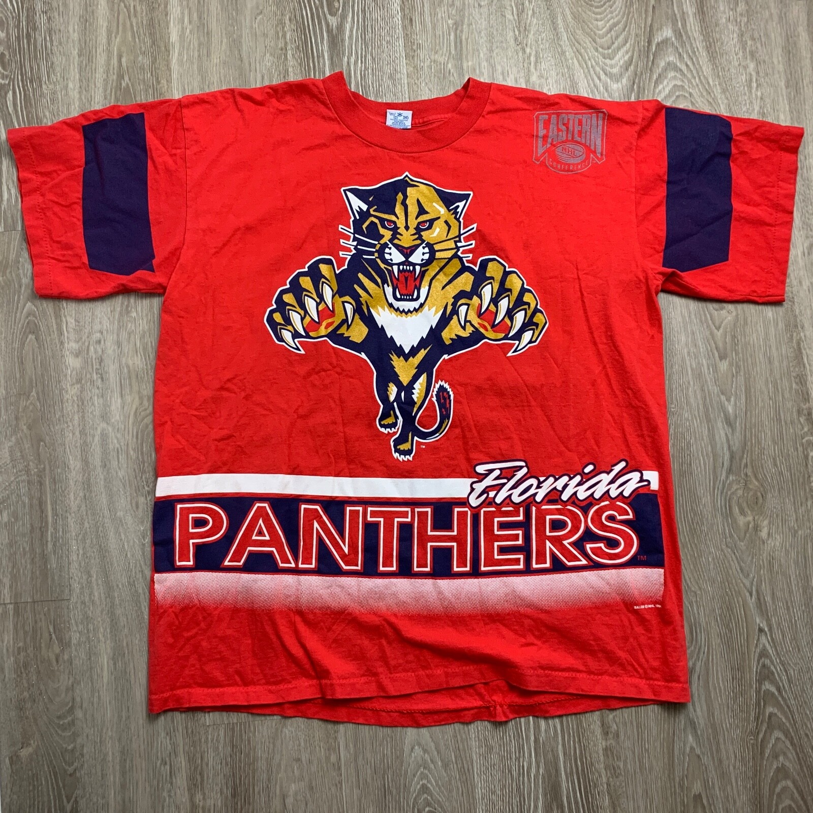

Salem NHL Florida Panthers Винтажная красная синяя футболка с рисунком Сделано в США Мужские размеры, Красный