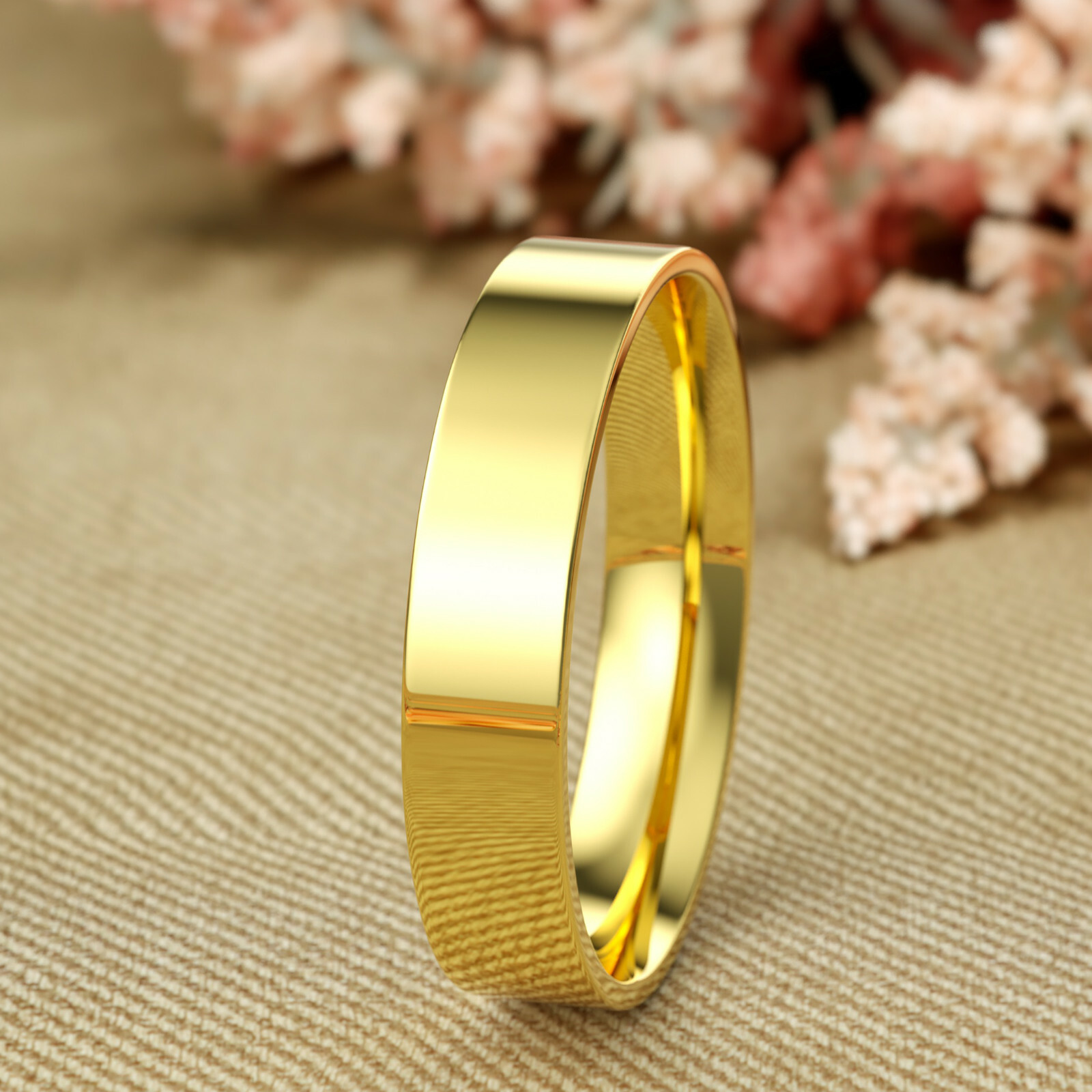 14K Yellow Gold 2mm 3mm 4mm 5mm Comfort Fit Men Women Flat Wedding Band Ring