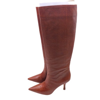 Loeffler Randall Whitney Kitten Heel Boots Knee High Toffee Brown Leather Size 8