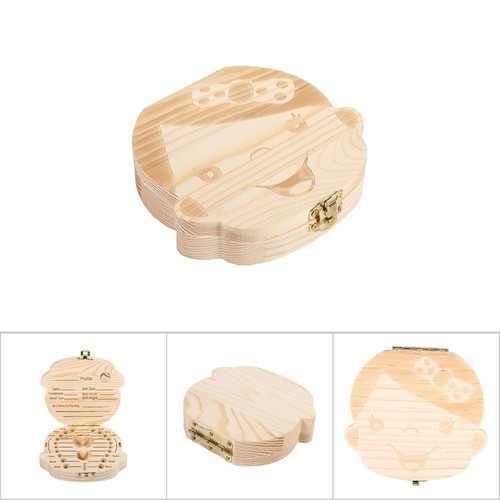 Wooden Baby Boy Girl Tooth Box Case Organizer Storage Save Milk Teeth Gifts US