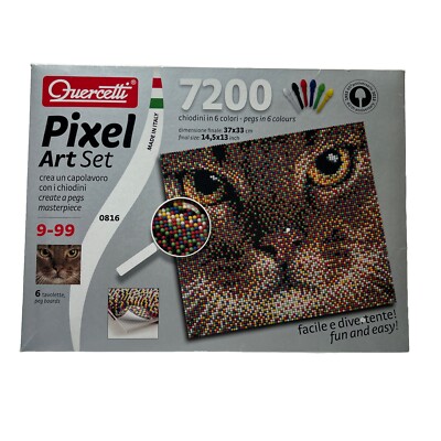 Quercetti pixel art set cat Face- Italy   14x13 Inches Wall Hanging Open Box