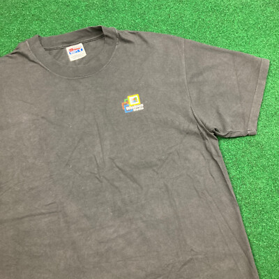 Vintage Hanes Shirt Mens L Black Microsoft Windows Media Spell Out Logo 90s Tee