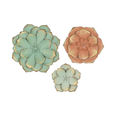 Stratton Home Decor Farmhouse Multicolor Metal Flowers Wall Decor, Set of 3