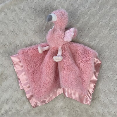 Cloud Island Pink Flamingo Lovey Security Blanket Gray White Silky Satin Edge