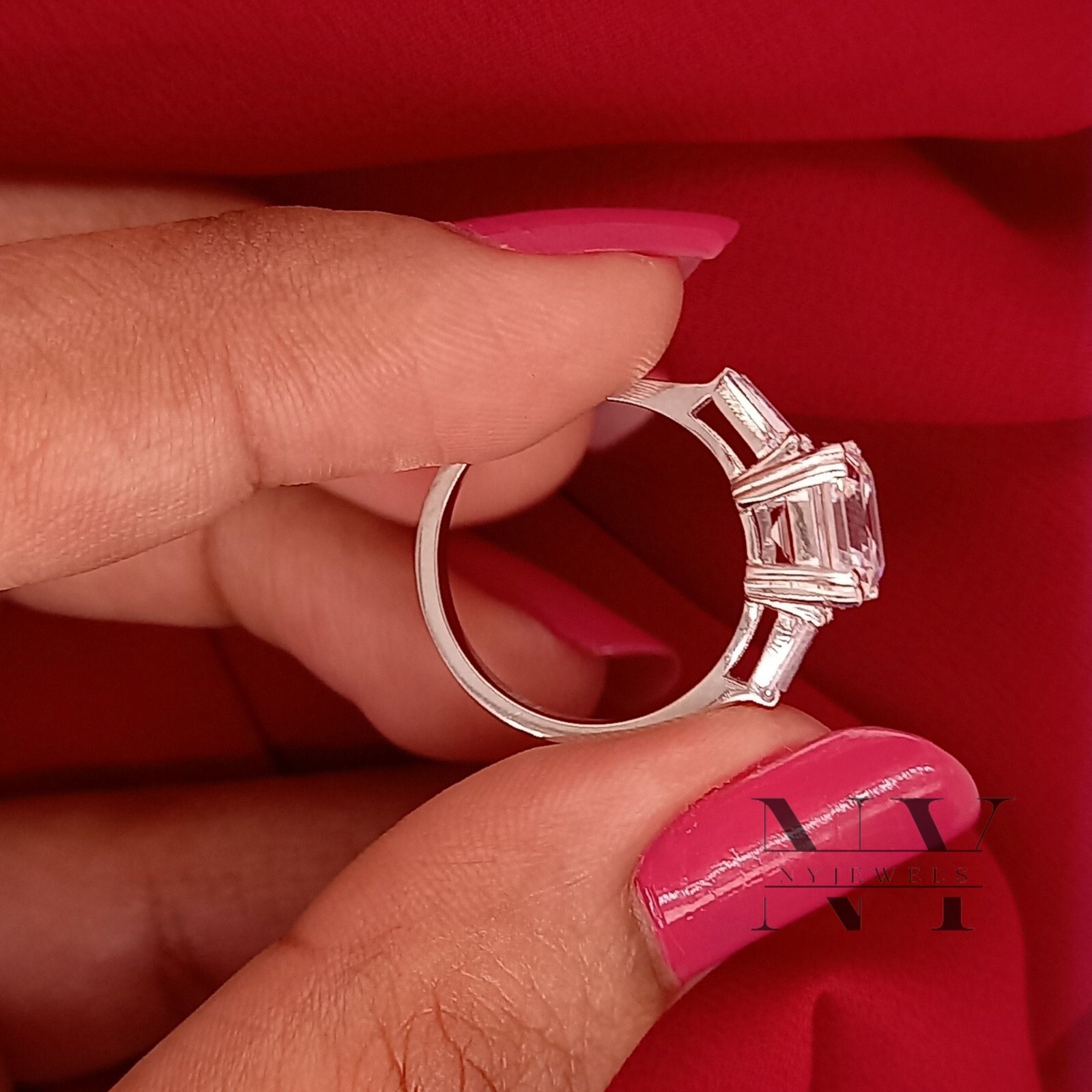 Solid 14K White Gold 3 Carat Asscher Cut Moissanite Solitaire Engagement Ring