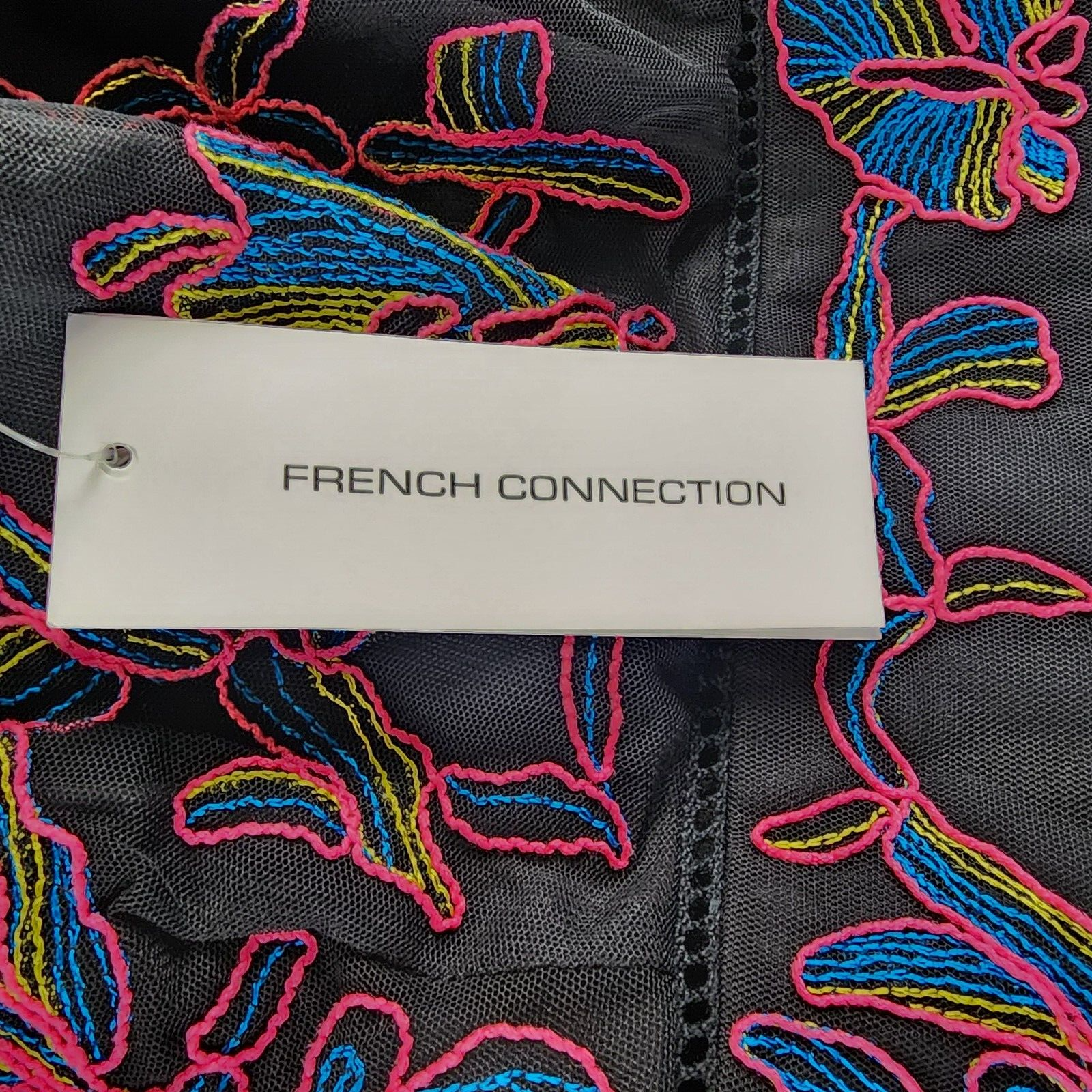 French Connection Emilia Embroidered Long-Sleeve Dress Women's 2 Blackout Zipper - Picture 10 of 14