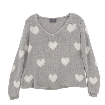 WOODEN SHIPS Gray Sweater Hearts All Over Pattern Cotton Acrylic Size XS